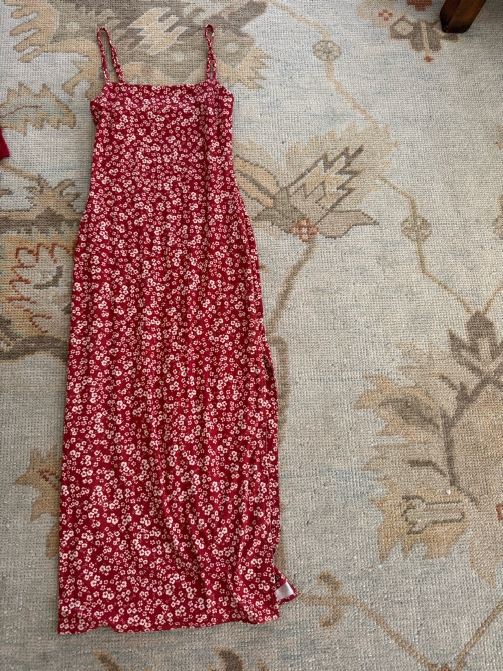 RESA Red Floral Slip Dress with Cream Ditsy Print